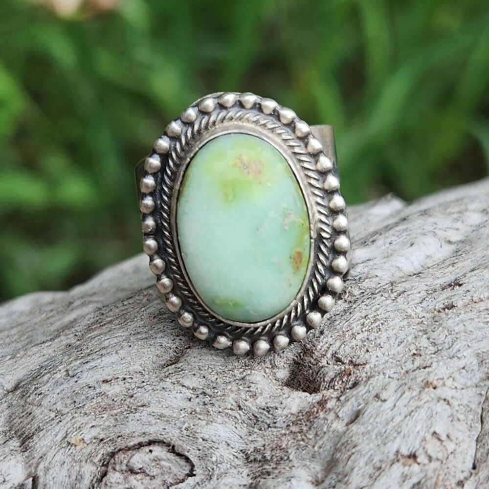 Tillie Jon Navajo handmade Palomino "turquoise" Variscite ring SZ 5.75 sterling